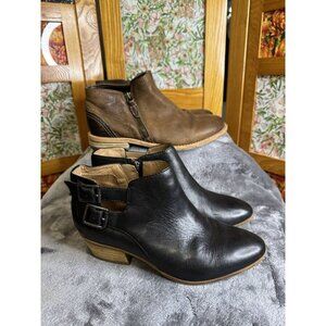 CLARKS Black Brown Leather Zip Ankle Boots Booties Western 2 Pairs Sz 5.5 EUC